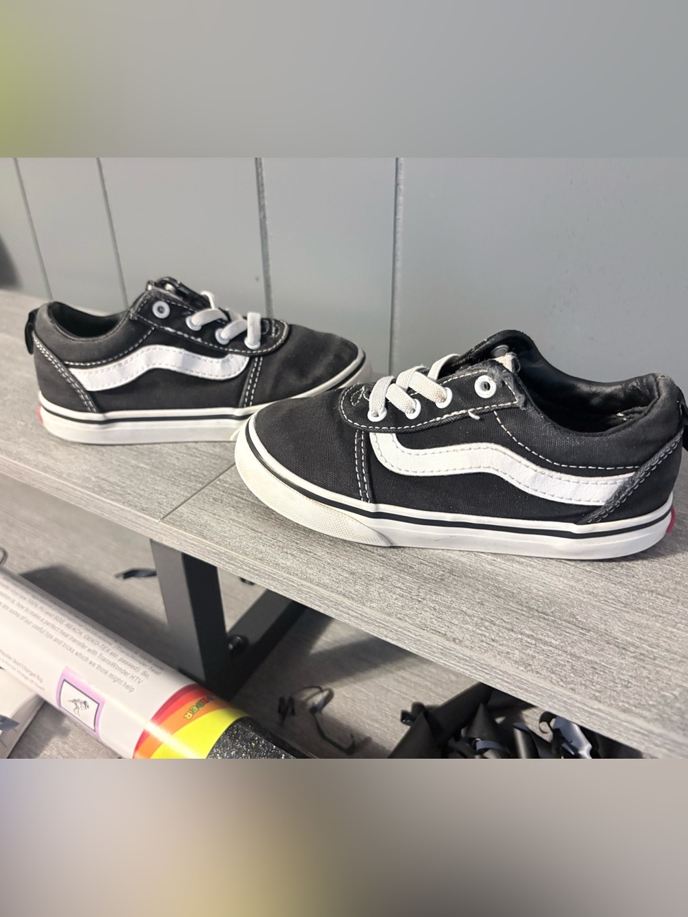 Vans Kids Black and White Low Top Skate Sneakers